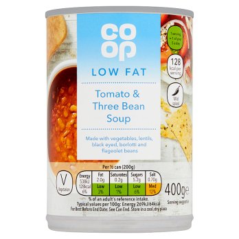 Co Op Low Fat Tomato and Three Bean Soup 400g